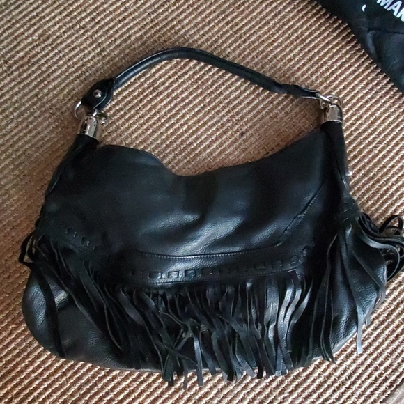 B. Makowsky black leather hobo slouch shoulder bag - Picture 2 of 8